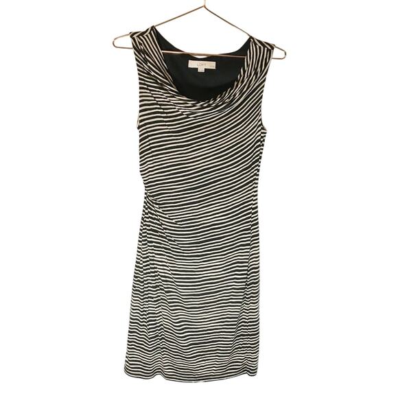 Loft Black & White Striped Cowl Neck Dress - Size Small Petite - Picture 1 of 7